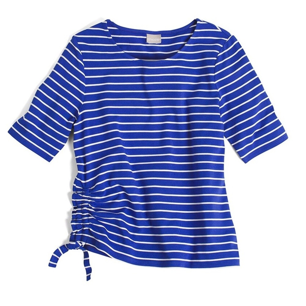 CHICO’S Striped Side-Ruched Top